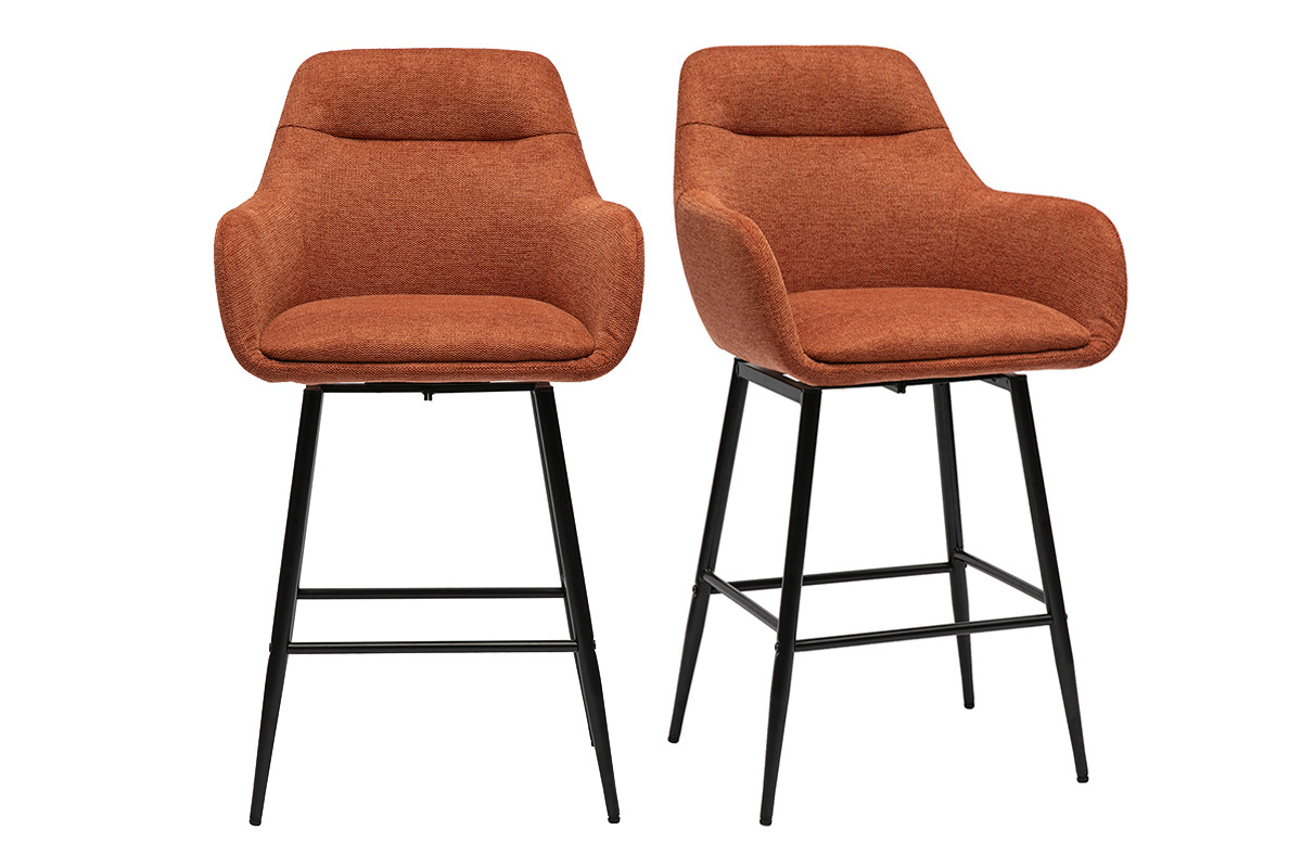 ALESS Hocker aus verbrannter Erde Stoff und Metall, Frontansicht.