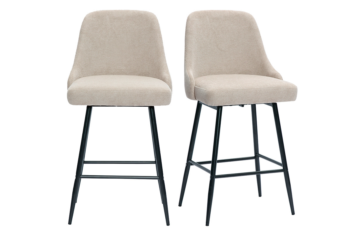 Drehbare Barhocker 360� aus beige strukturiertem Samtstoff und Metall H66 cm (2er Set) HASTA