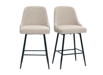 Drehbare Barhocker 360&deg; aus beige strukturiertem Samtstoff und Metall H66 cm (2er Set) HASTA