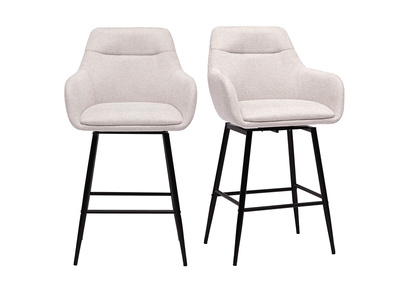 Drehbare Barhocker 360&deg; aus Stoff in Samtoptik beige und Metall H66 cm (2er-Set) ALESS