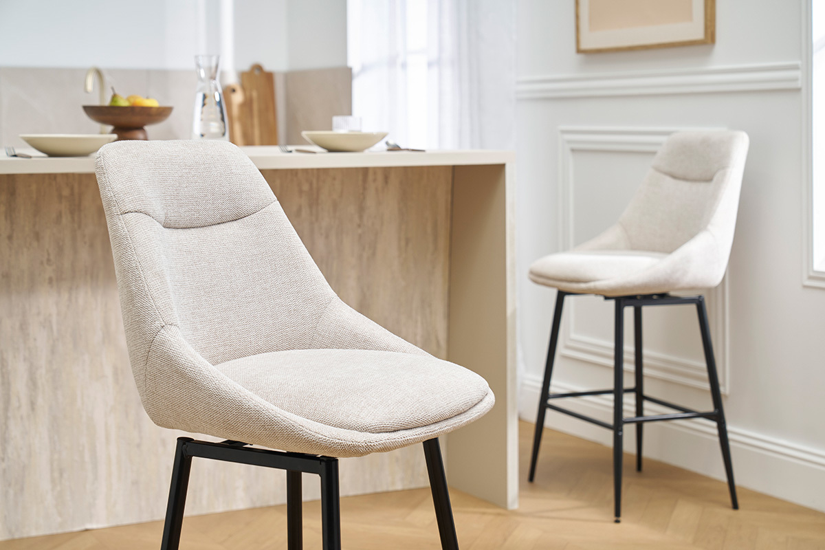 Drehbare Barhocker 360� aus Stoff in Samtoptik beige und Metall H66 cm (2er-Set) ALESS