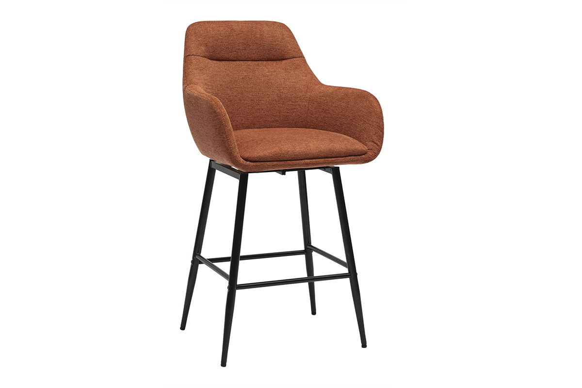 Barhocker aus verbranntem Stoff und Metall, Ansicht von 3/4.