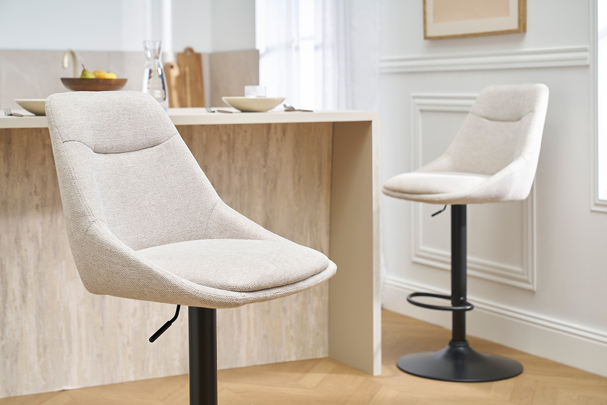 Drehbare Barhocker aus Stoff in Samtoptik Beige und Metall, h�henverstellbar 360� (2er-Set) ALESS