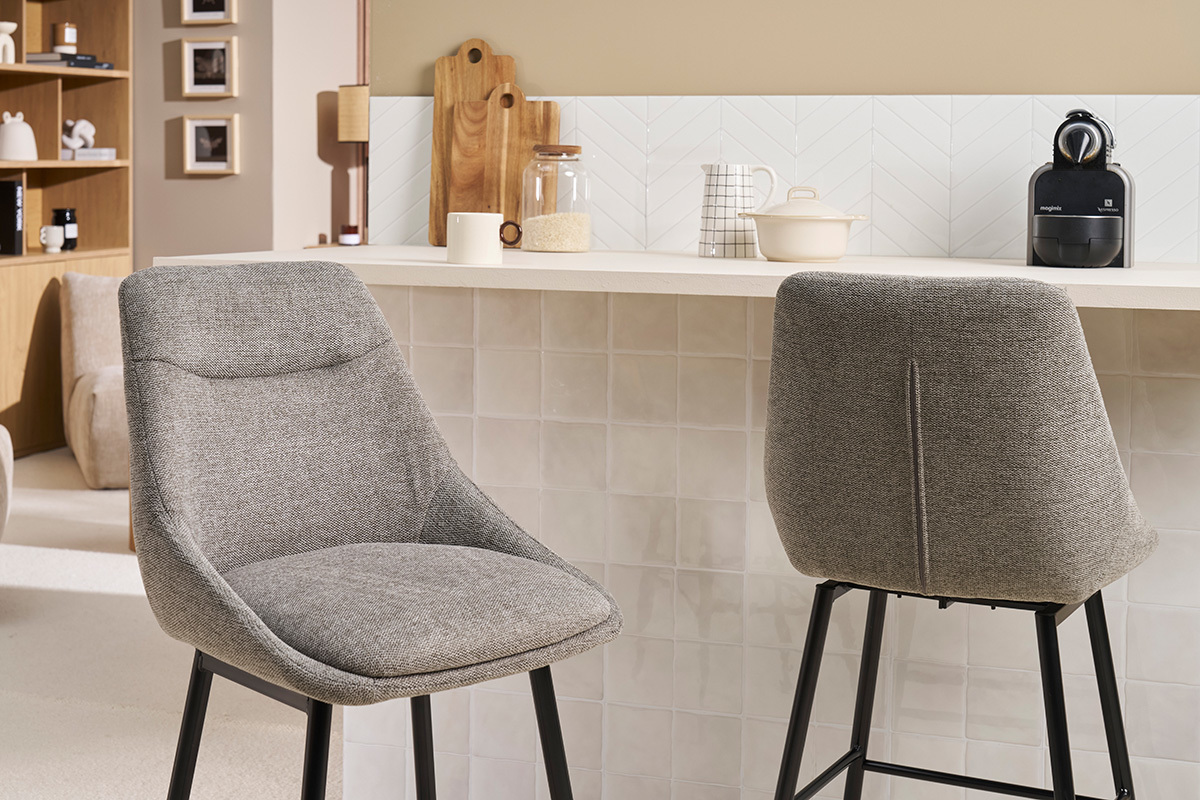 Drehbare Barhocker aus Textil in Grau mit Samteffekt und Metall H66 cm (2er-Set) ALESS