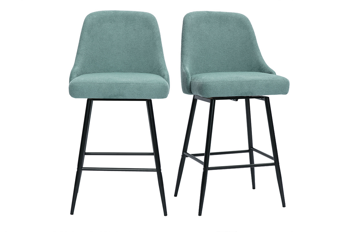 Drehbare Barhocker aus texturiertem Samt-Effekt-Stoff in Celadon-Grn und Metall H66 cm (2er-Set) HASTA