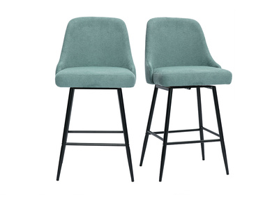 Drehbare Barhocker aus texturiertem Samt-Effekt-Stoff in Celadon-Grün und Metall H66 cm (2er-Set) HASTA