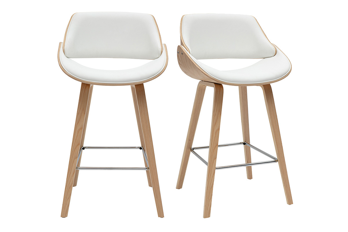 Drehbare Design-Barhocker in Wei und hellem Holz H70 cm (2er-Set) CLASH