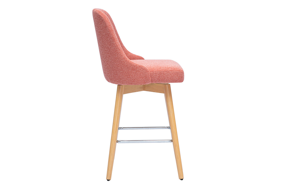 Drehbare skandinavische Barhocker 360 aus strukturiertem Samtstoff in Terrakotta und massiver Buche H65 cm (Set mit 2) HASTA
