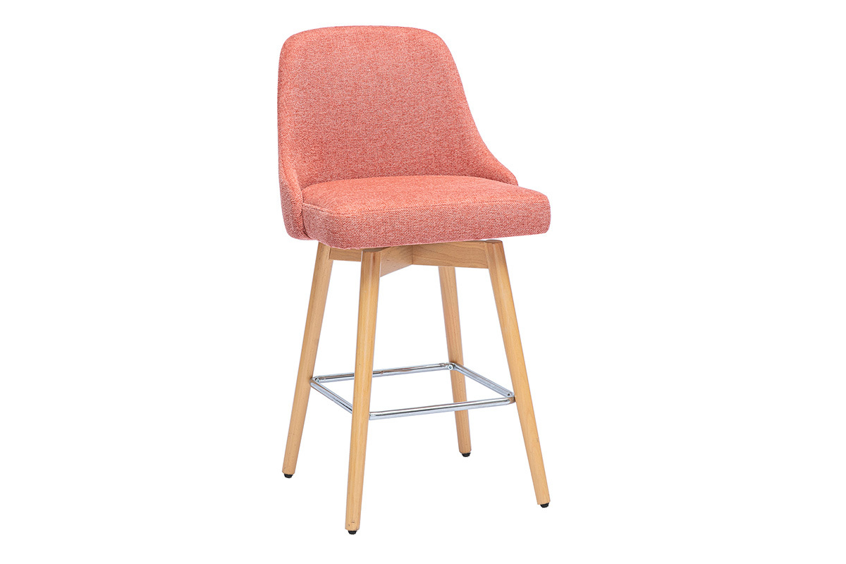 Drehbare skandinavische Barhocker 360 aus strukturiertem Samtstoff in Terrakotta und massiver Buche H65 cm (Set mit 2) HASTA