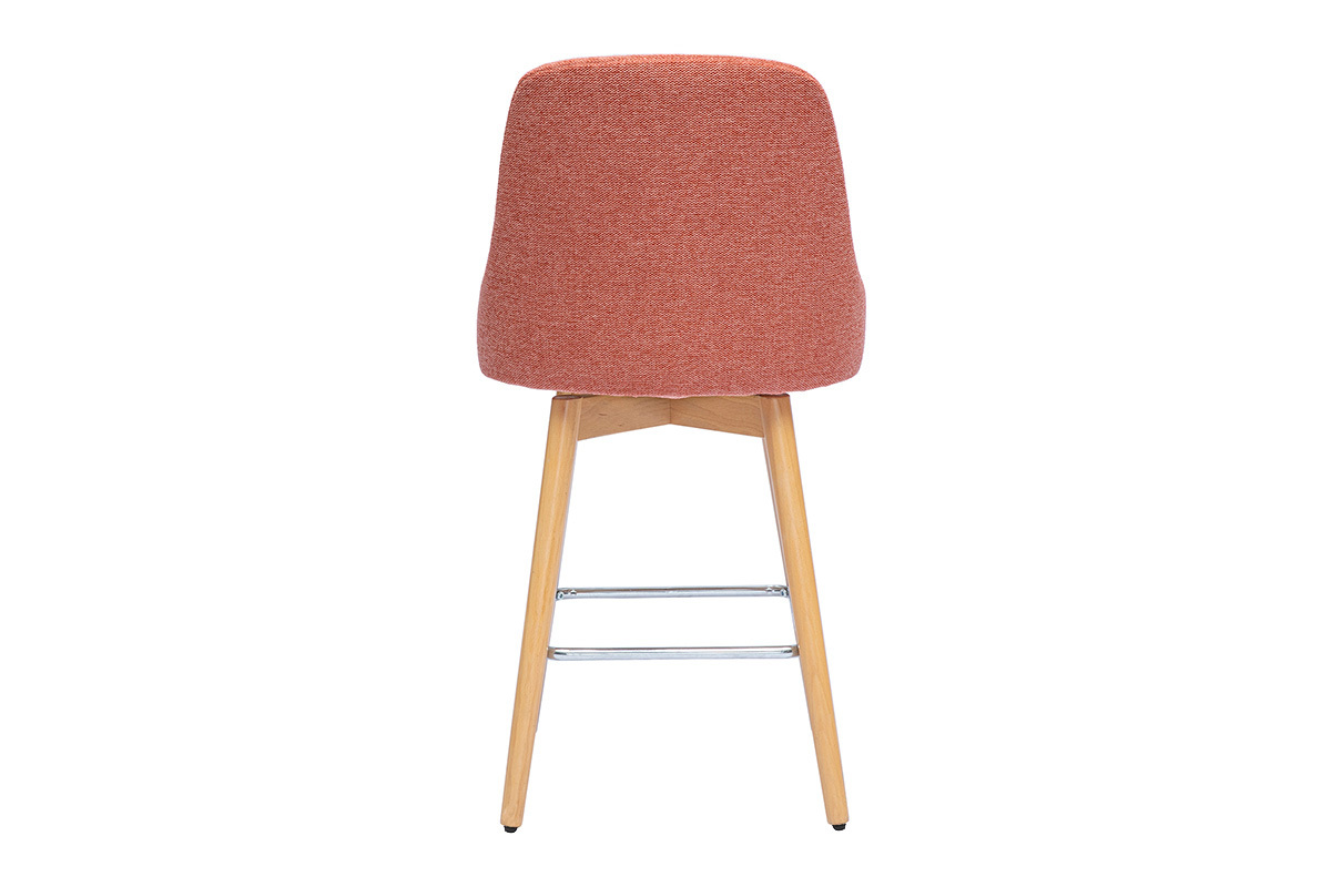Drehbare skandinavische Barhocker 360 aus strukturiertem Samtstoff in Terrakotta und massiver Buche H65 cm (Set mit 2) HASTA
