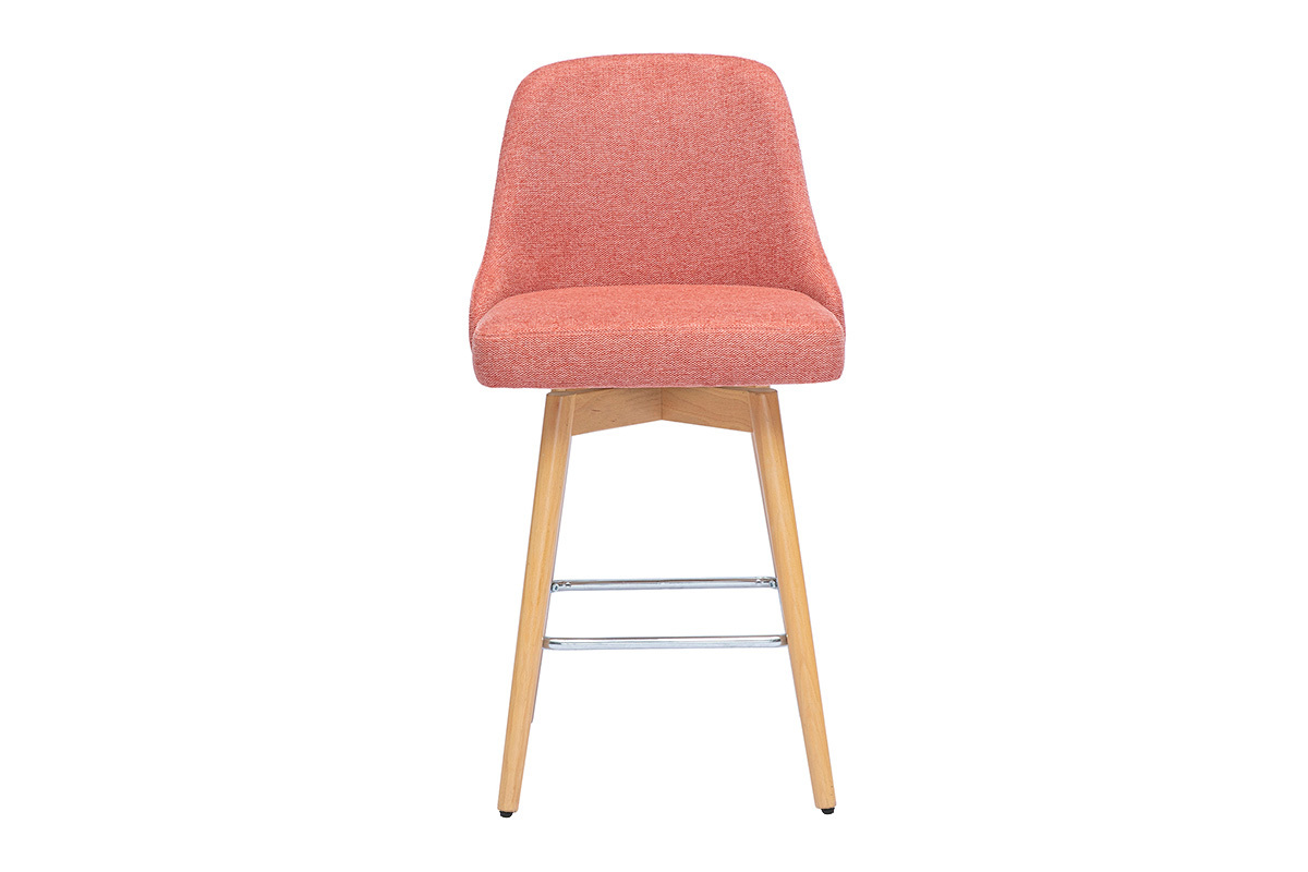 Drehbare skandinavische Barhocker 360 aus strukturiertem Samtstoff in Terrakotta und massiver Buche H65 cm (Set mit 2) HASTA