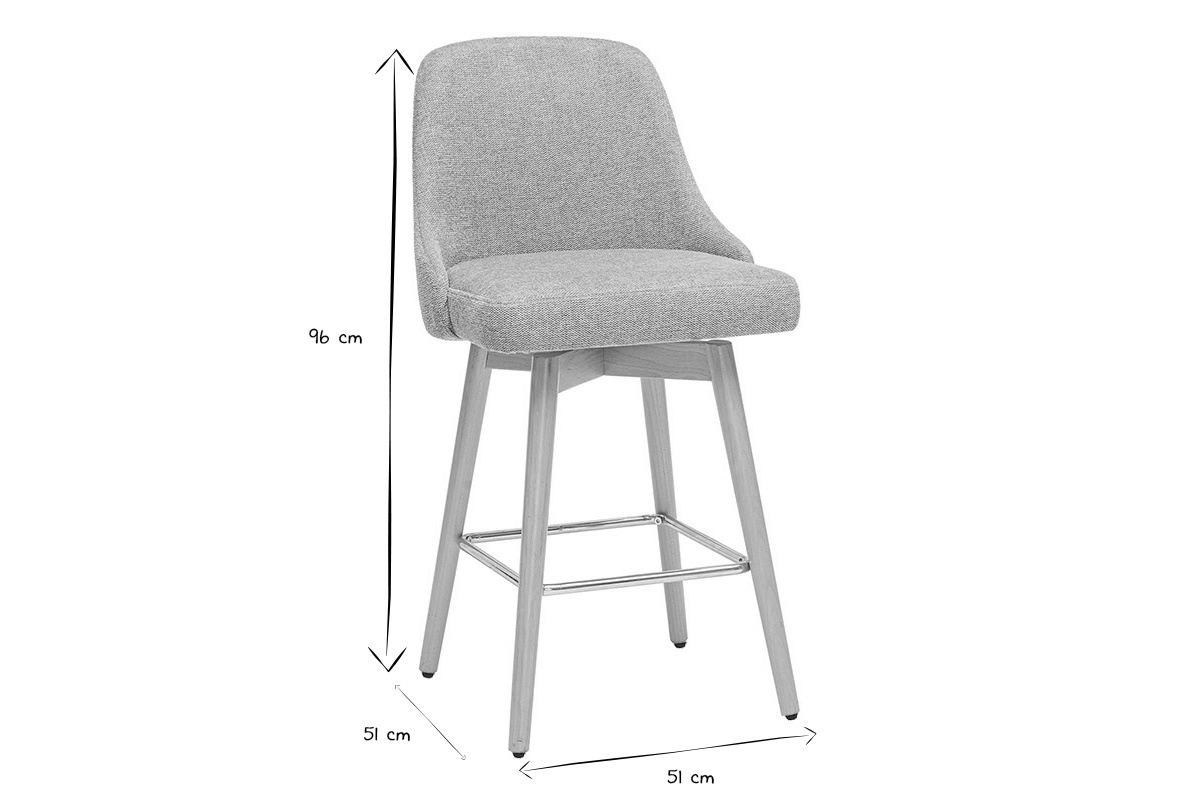 Abmessungen eines skandinavischen Barhockers, H�he 96 cm, Breite 51 cm, in Schwarz und Wei�.