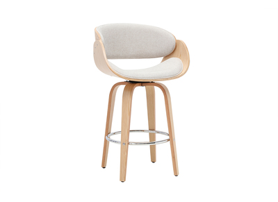 Drehbarer Barhocker aus Stoff in strukturierter Samtoptik, Beige und hellem Holz H69 cm BENT