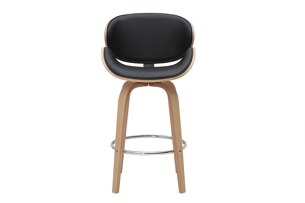 Drehbarer Barhocker schwarz und helles Holz 65 cm WALNUT