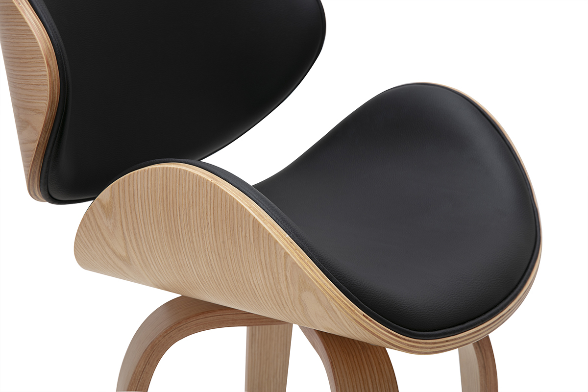 Drehbarer Barhocker schwarz und helles Holz 65 cm WALNUT