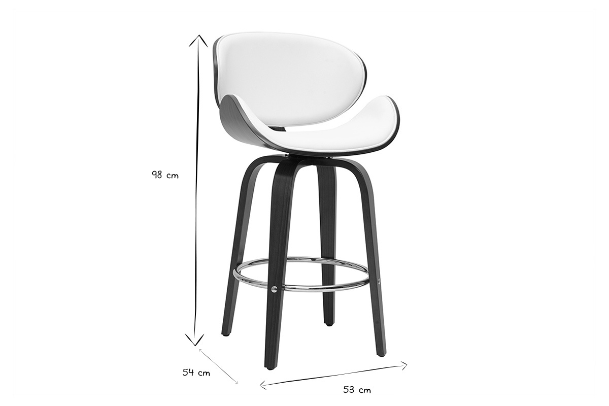 Drehbarer Barhocker wei und dunkles Holz 65 cm WALNUT