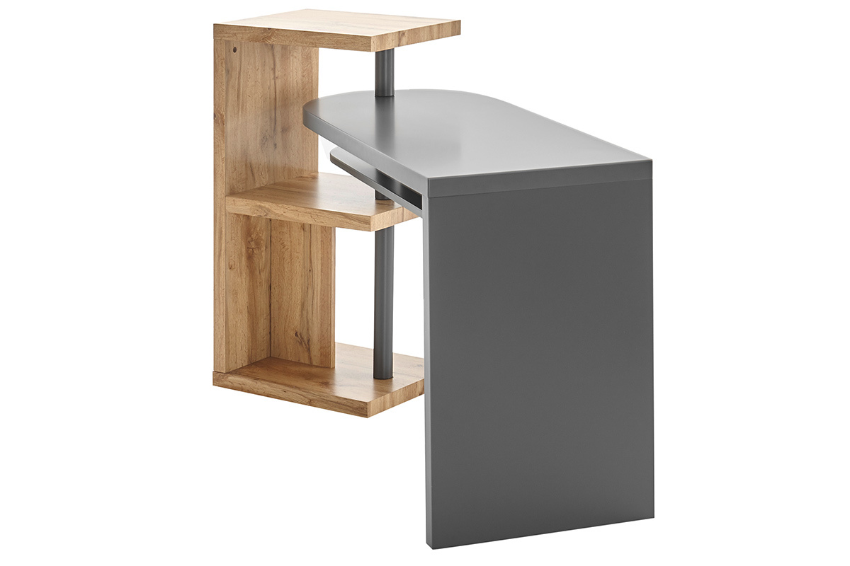 Drehbarer Design-Schreibtisch mit Ablagen grau und Holz SWIPE