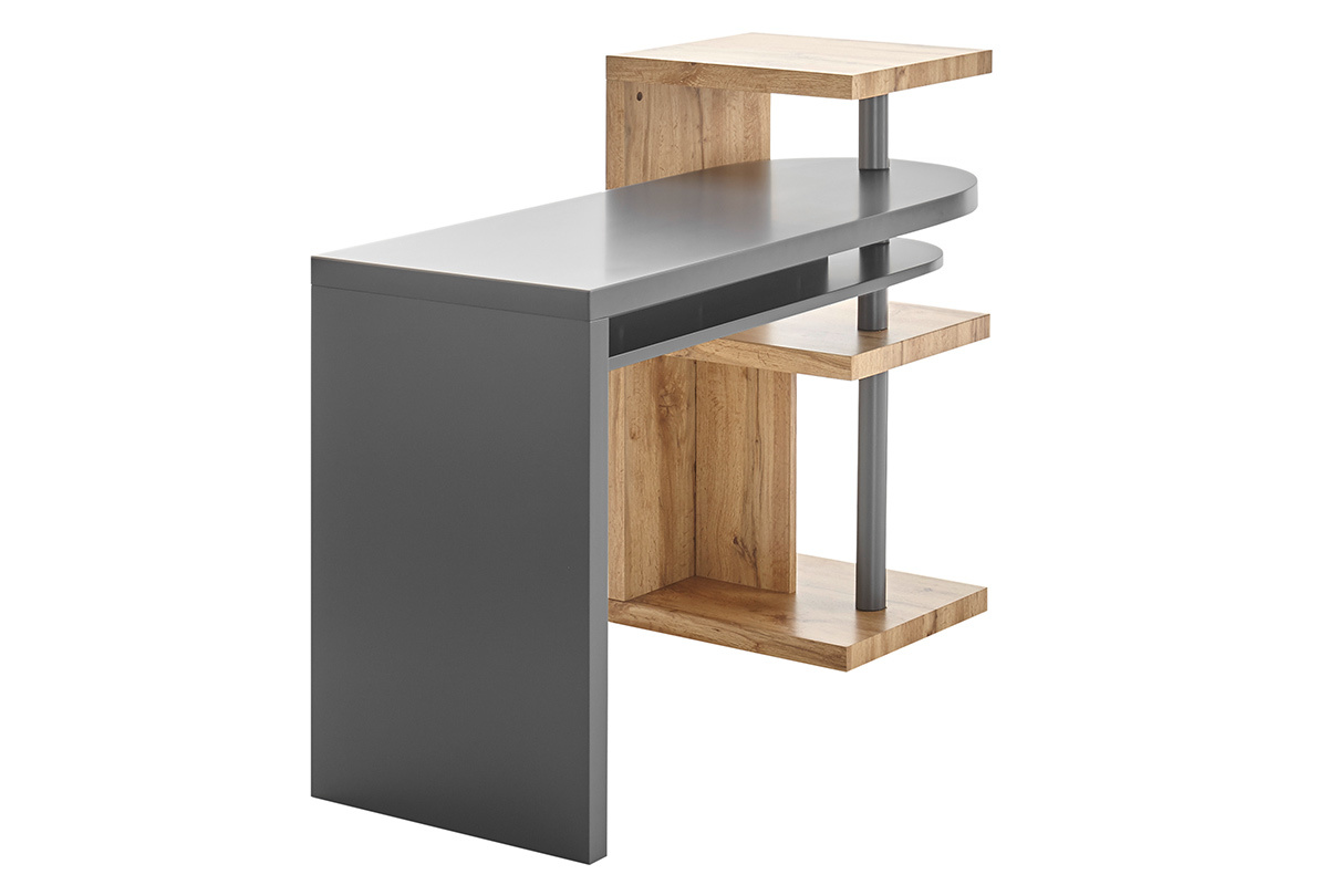 Drehbarer Design-Schreibtisch mit Ablagen grau und Holz SWIPE