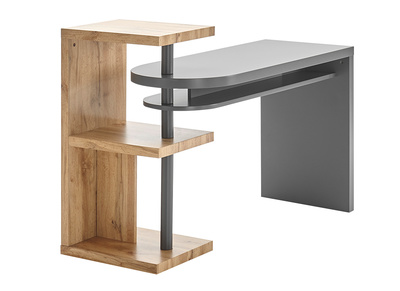Drehbarer Design-Schreibtisch mit Ablagen grau und Holz SWIPE