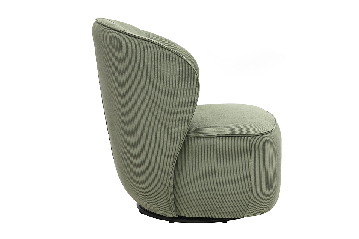 Design-Drehstuhl aus khaki-gr�nem Cordstoff, Seitenansicht
