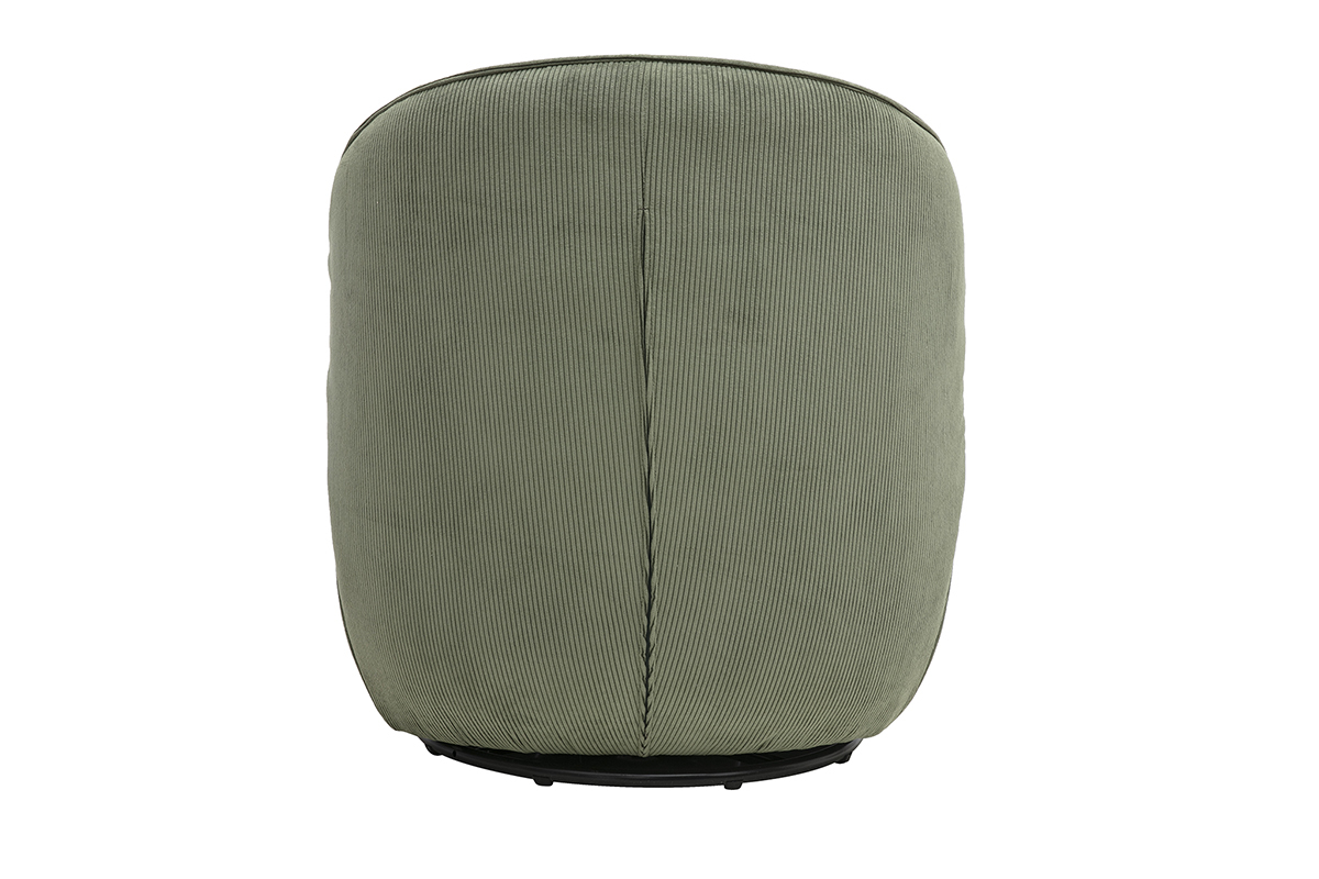 Design-Drehstuhl aus gr�nem Kord-Samt, R�ckansicht, weiche Kurven.