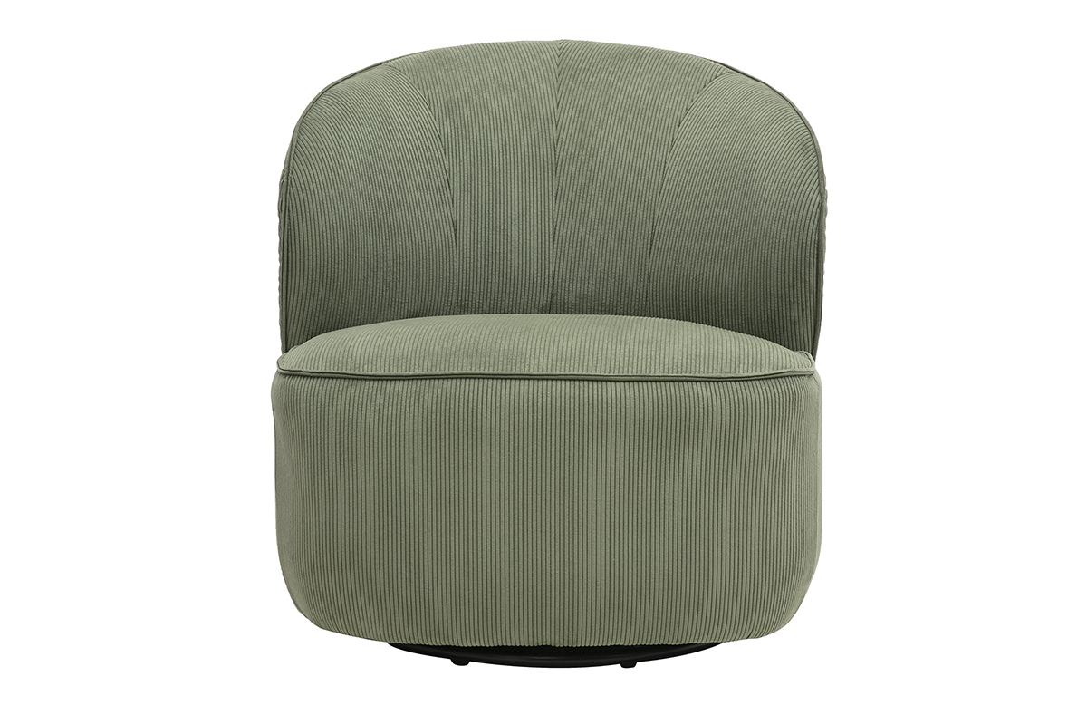 Design-Drehstuhl aus gr�n-khakiem Cord-Velours, Vorderansicht