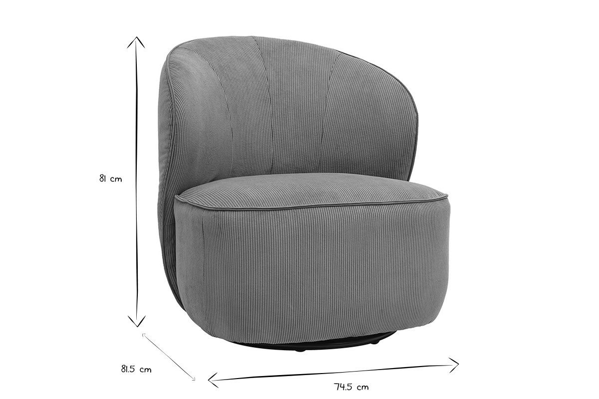 Abmessungen des drehbaren Designsessels AMBER: H�he 81 cm, Tiefe 81,5 cm, Breite 74,5 cm in Schwarz und Wei�.