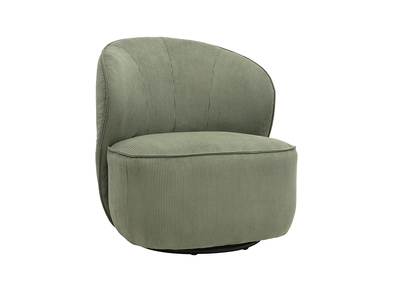 Drehbarer Design-Sessel aus geripptem Samtstoff in Khaki-Gr&uuml;n AMBER