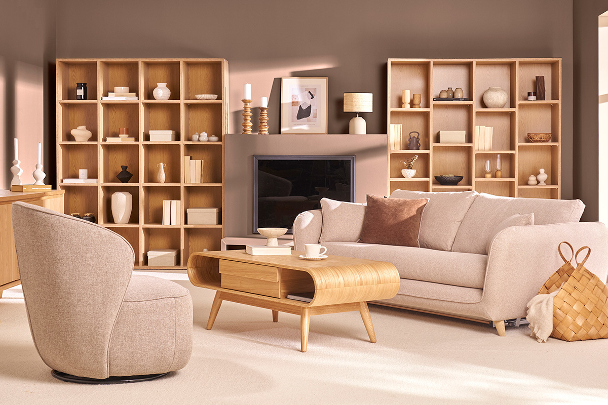 Drehbarer Design-Sessel in Taupe-Stoff AMBER