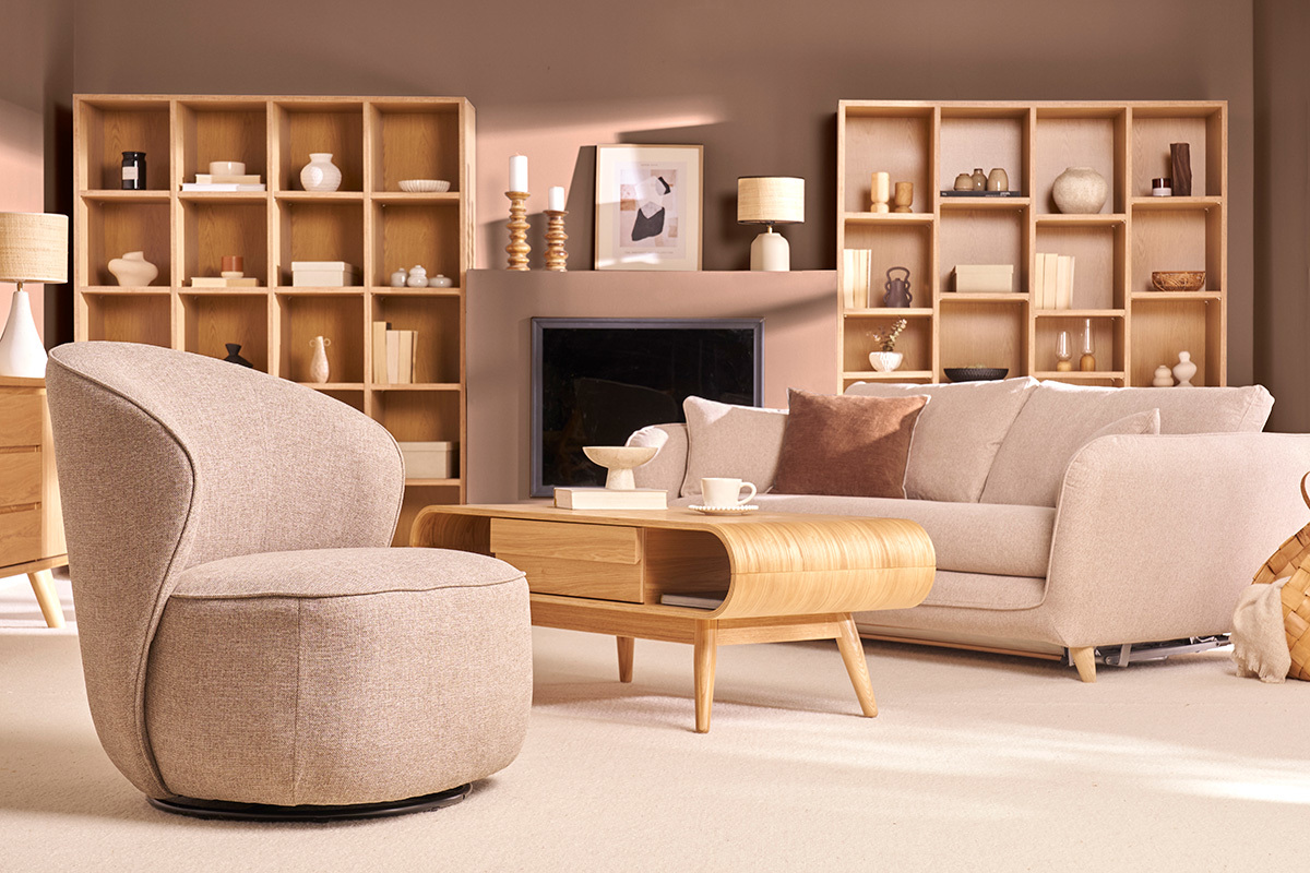 Drehbarer Design-Sessel in Taupe-Stoff AMBER