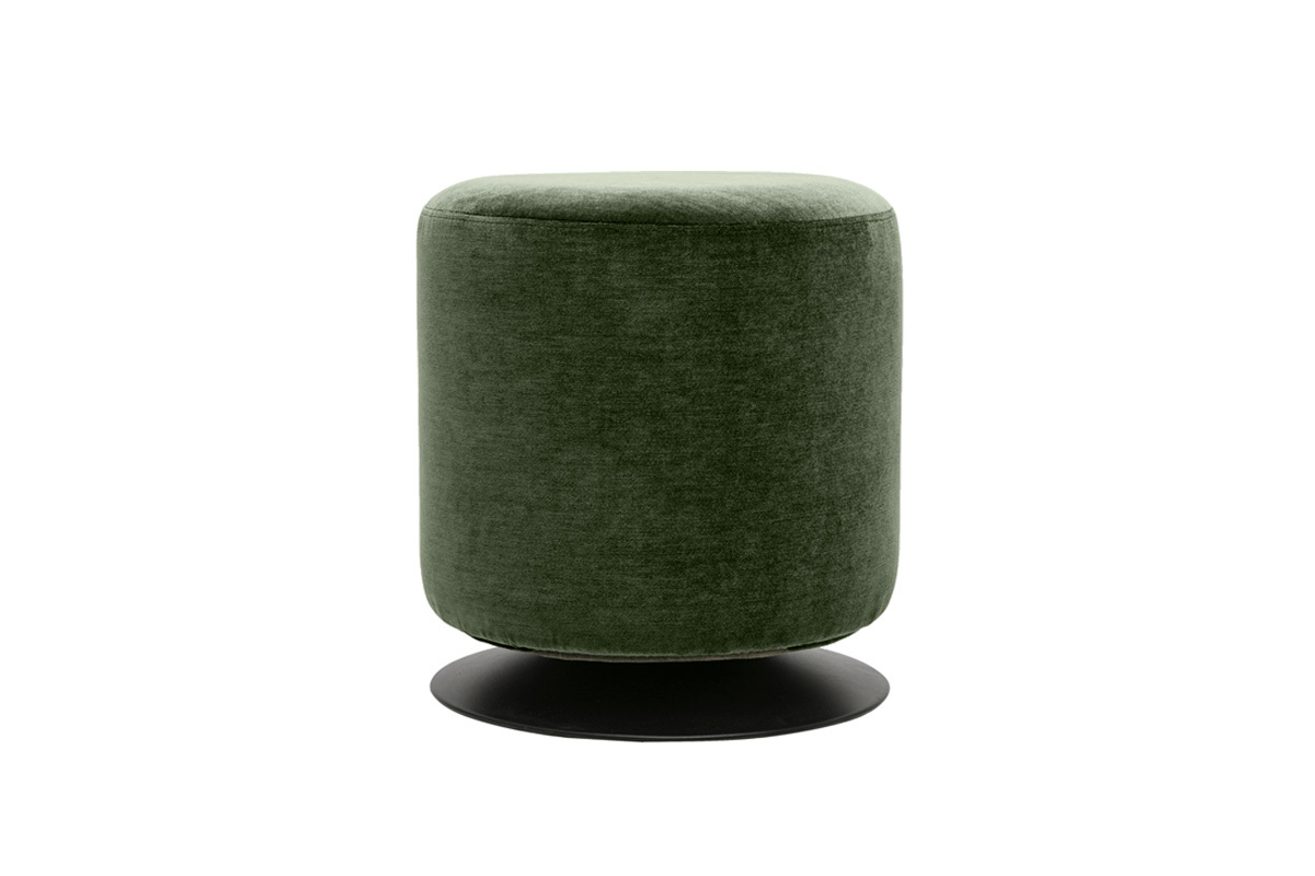 Runder, drehbarer Hocker aus gr�nem Stoff in Samtoptik, Format D39,5 cm, Frontansicht