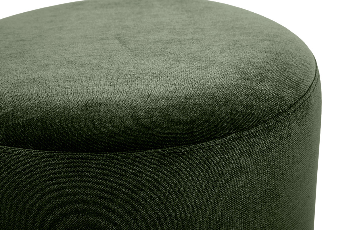 Runder, drehbarer Hocker aus Stoff in Khaki-Gr�n mit Samteffekt, Draufsicht, D39,5 cm, zeitgen�ssisches Design.