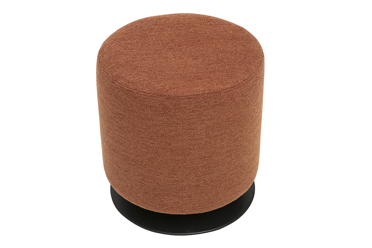 Runder Drehhocker aus Stoff in strukturierter Samtoptik, erdiger Rotbraunton, Draufsicht, D39,5 cm