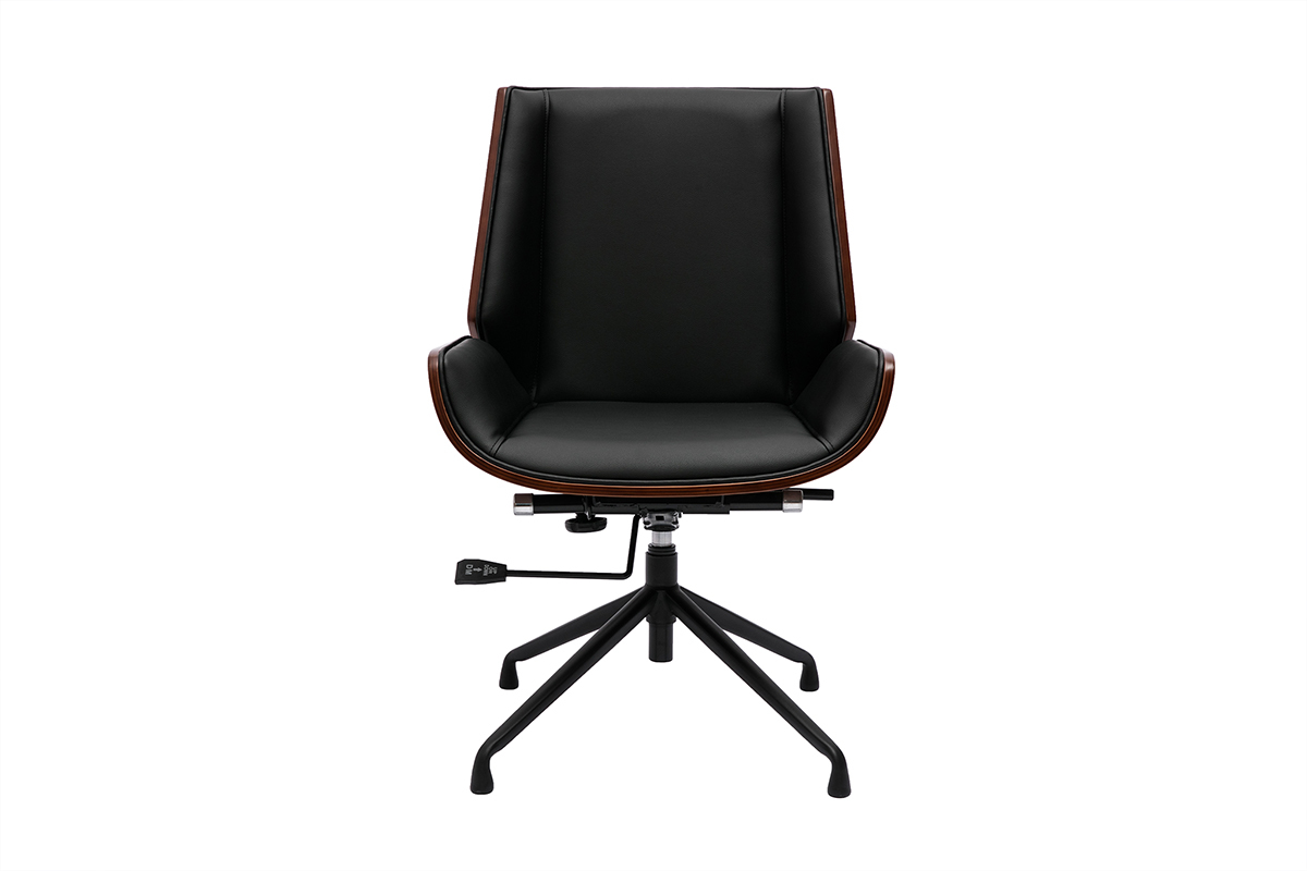 Drehbarer, schwarz-brauner Design-Brostuhl CURVED aus dunklem Nussbaumholz und schwarzem Metall