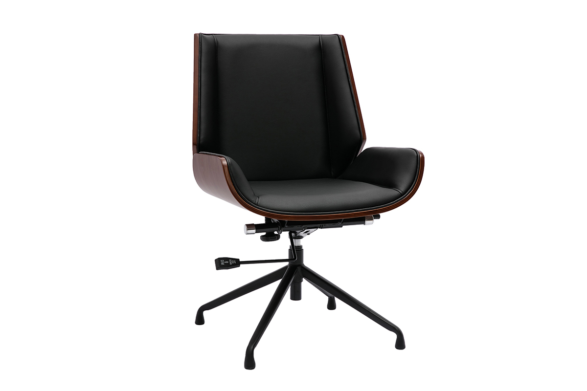Drehbarer, schwarz-brauner Design-Brostuhl CURVED aus dunklem Nussbaumholz und schwarzem Metall