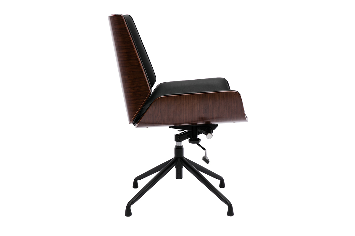 Drehbarer, schwarz-brauner Design-Brostuhl CURVED aus dunklem Nussbaumholz und schwarzem Metall