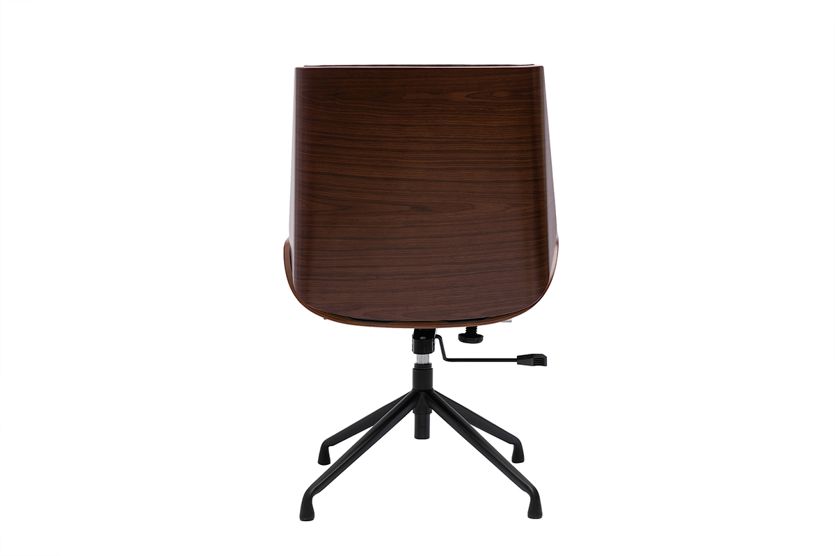 Drehbarer, schwarz-brauner Design-Brostuhl CURVED aus dunklem Nussbaumholz und schwarzem Metall