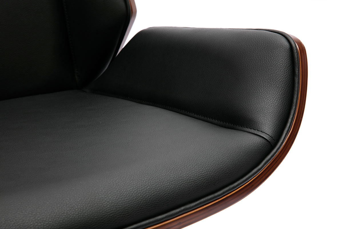 Drehbarer, schwarz-brauner Design-Brostuhl CURVED aus dunklem Nussbaumholz und schwarzem Metall