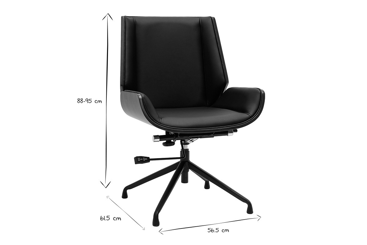 Drehbarer, schwarz-brauner Design-Brostuhl CURVED aus dunklem Nussbaumholz und schwarzem Metall