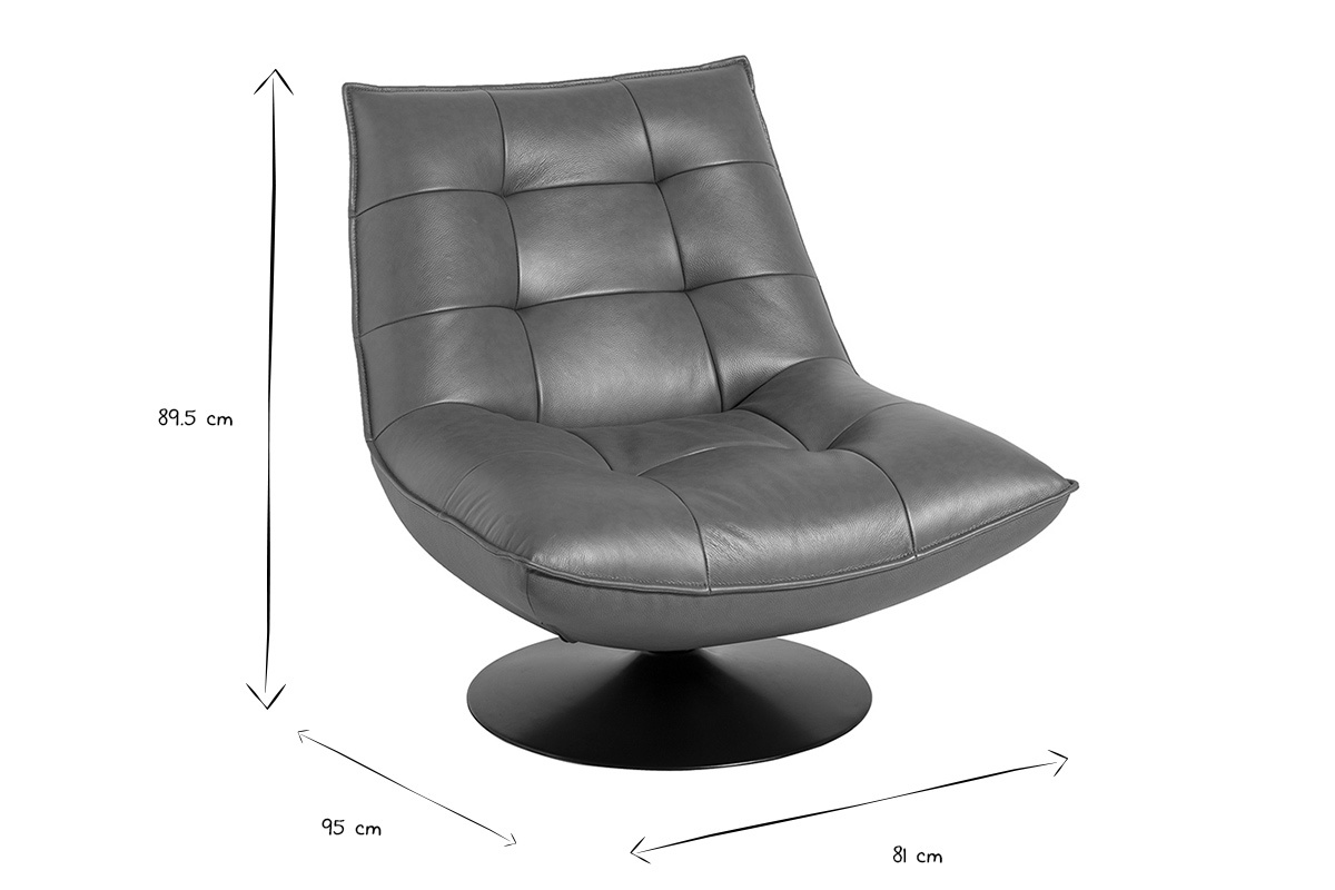 Drehbarer Sessel HUXLEY aus braunem Leder, Ma�e: H89,5 x B81 x T95 cm, in Schwarz und Wei�.