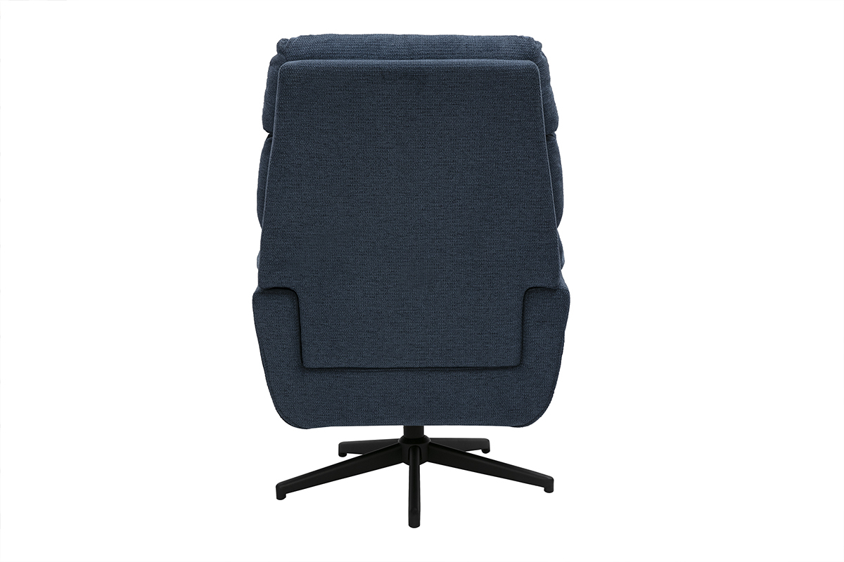 Drehbarer Sessel aus dunkelblauem Chenille-Stoff und schwarzem Metall JONAH