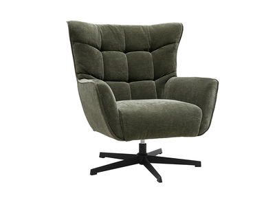 Drehbarer Sessel aus Stoff in Samtoptik in Khaki-Gr&uuml;n und Metall AVERY