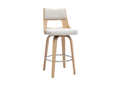 Drehbarer skandinavischer Barhocker aus Stoff mit strukturiertem Samteffekt, beige und hellem Holz H69 cm GARBO