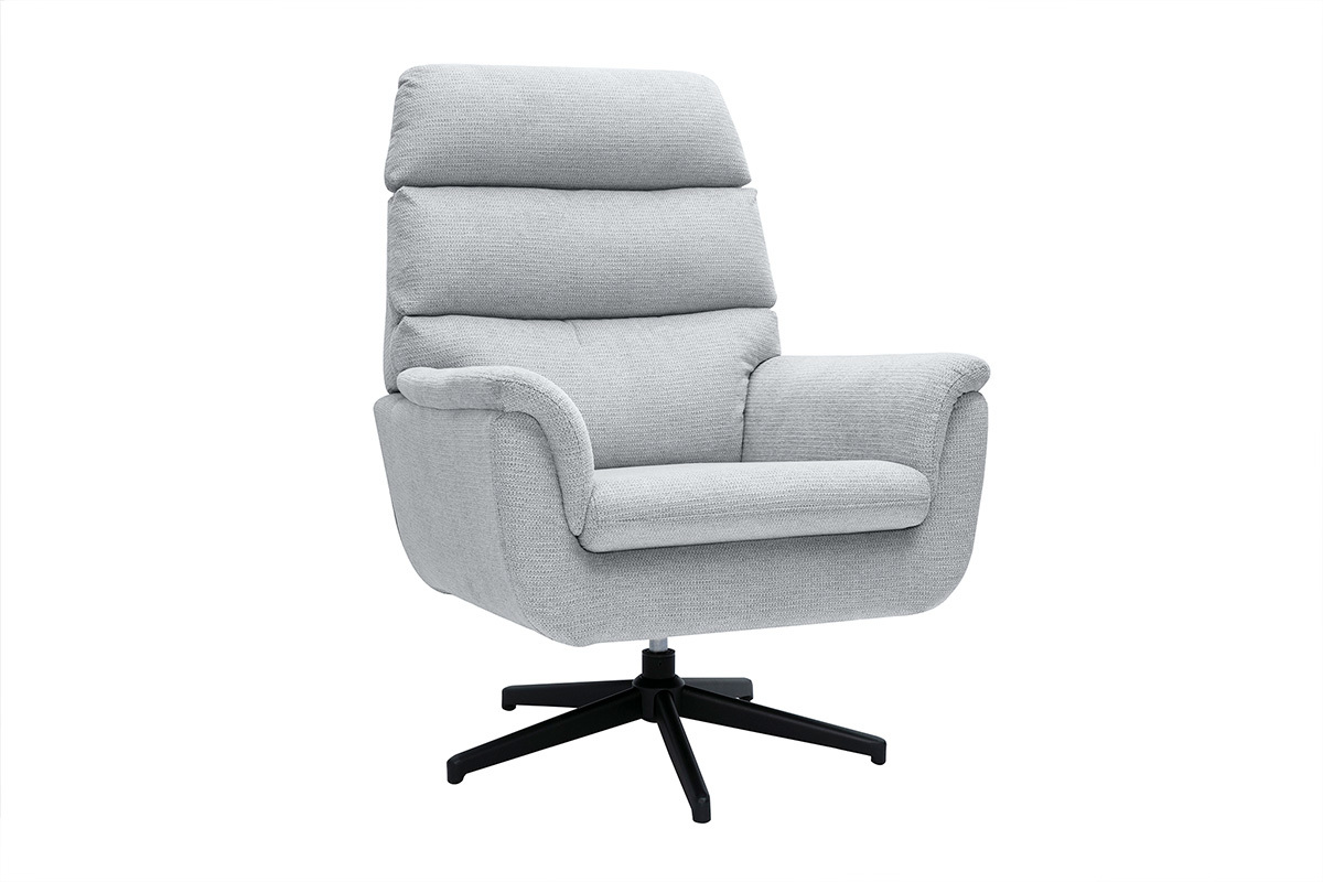 Drehsessel aus Chenille-Stoff in Grau und Metall in Schwarz JONAH