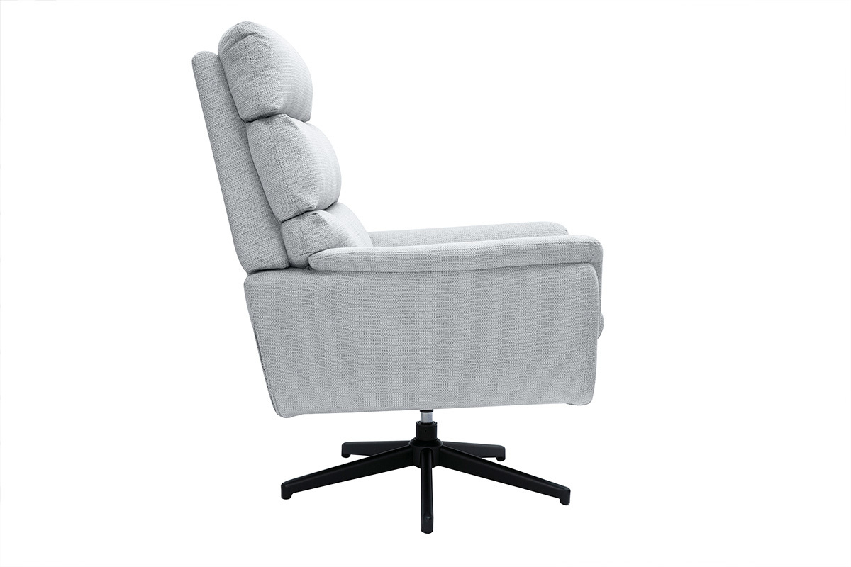 Drehsessel aus Chenille-Stoff in Grau und Metall in Schwarz JONAH