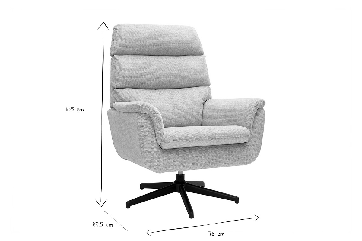 Drehsessel aus Chenille-Stoff in Grau und Metall in Schwarz JONAH