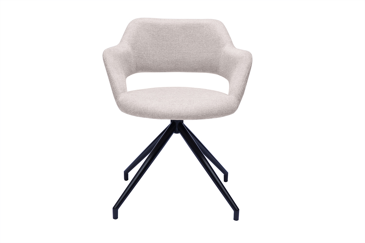 Drehstuhl 360� aus beigem strukturiertem Samteffektstoff und schwarzem Metall JESSY