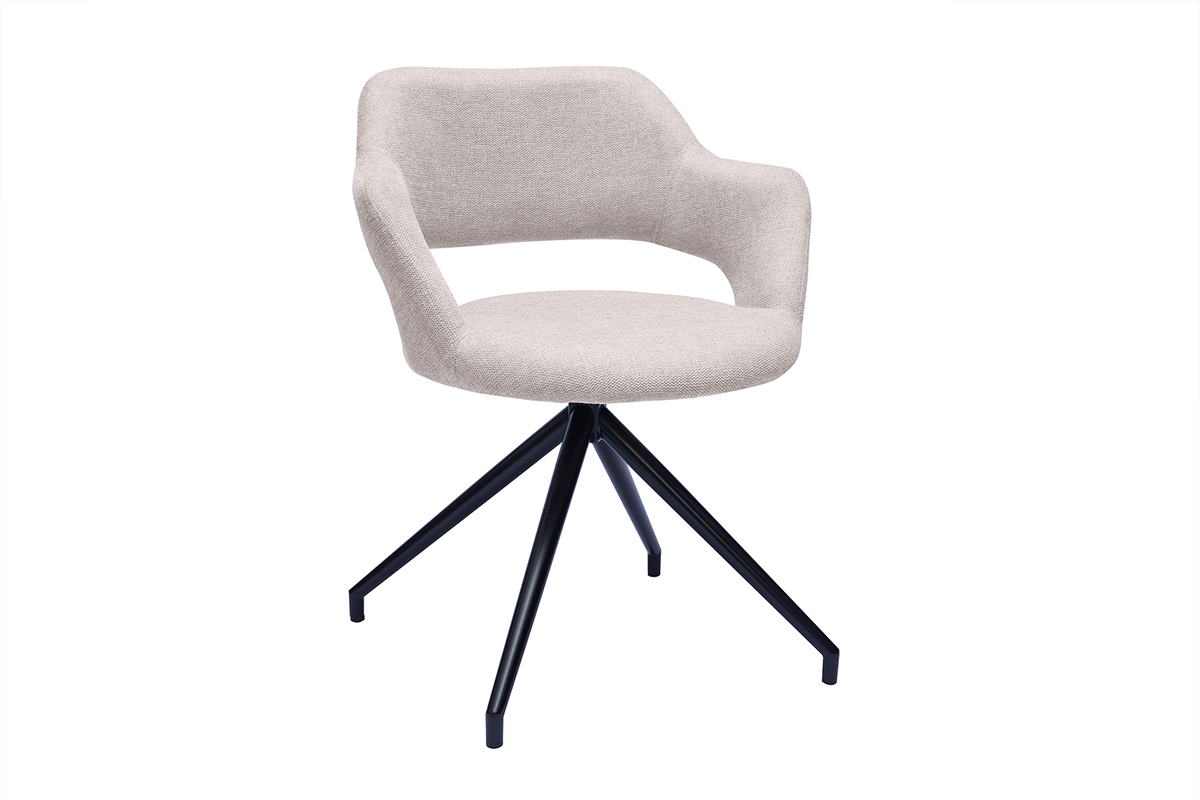 Drehstuhl 360� aus beigem strukturiertem Samteffektstoff und schwarzem Metall JESSY