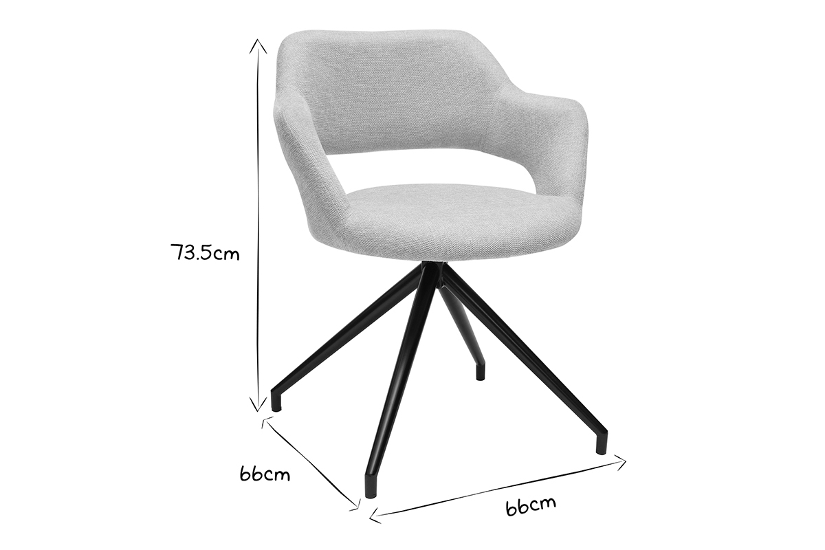 Drehstuhl 360� aus beigem strukturiertem Samteffektstoff und schwarzem Metall JESSY