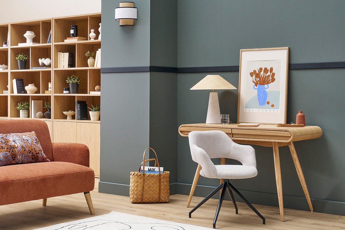 Drehstuhl 360� aus beigem strukturiertem Samteffektstoff und schwarzem Metall JESSY